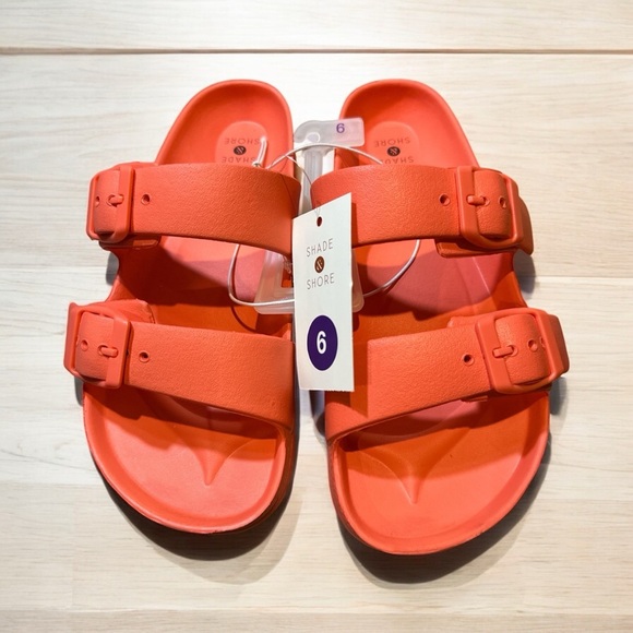 Shade & Shore Women’s Double Buckle Slide Sandals – Orange – Size 6 – NWT - Picture 2 of 6